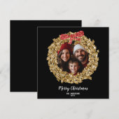 Chic Glitter Bow Vrolijke Kerstkrans Foto Kaart (Voorkant / Achterkant)