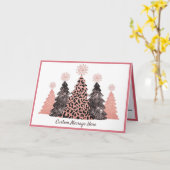 Chic Glitter Christmas Trees Pink Leopard Gray Kaart (Gele Bloem)
