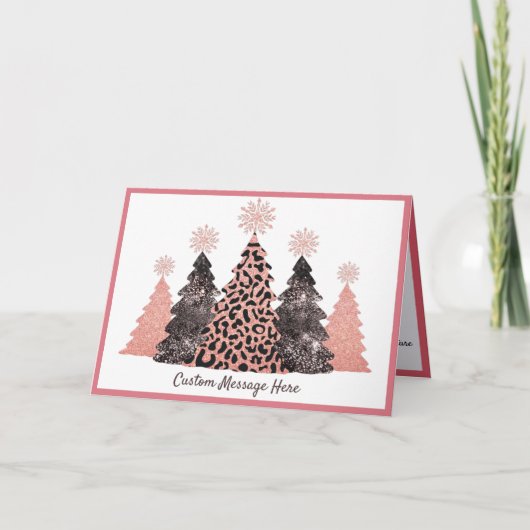 Chic Glitter Christmas Trees Pink Leopard Gray Kaart (Voorkant)