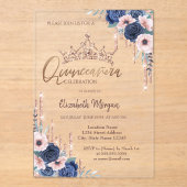 Chic Glitter Crown Drop, Blue Rozen Quinceañera Acryl Uitnodigingen (Voorkant)