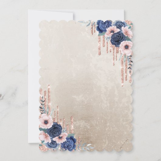 Chic Glitter Crown Drop, Blue Rozen Quinceañera Kaart (Achterkant)