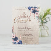 Chic Glitter Crown Drop, Blue Rozen Quinceañera Kaart (Staand voorkant)