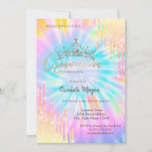 Chic Glitter Crown Drop Tie Dye Quinceañera Kaart (Voorkant)