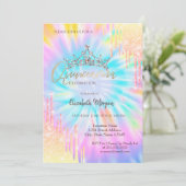 Chic Glitter Crown Drop Tie Dye Quinceañera Kaart (Staand voorkant)