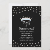 Chic Glitter Diamond Crown on Black 60th Birthday Kaart (Voorkant)