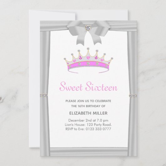 Chic Glitter Diamond Crown Sweet Sixteen Kaart (Voorkant)