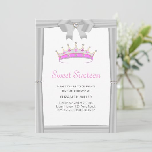 Chic Glitter Diamond Crown Sweet Sixteen Kaart (Staand voorkant)