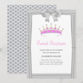 Chic Glitter Diamond Crown Sweet Sixteen Kaart (Voorkant / Achterkant)