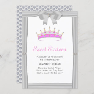 Chic Glitter Diamond Crown Sweet Sixteen Kaart