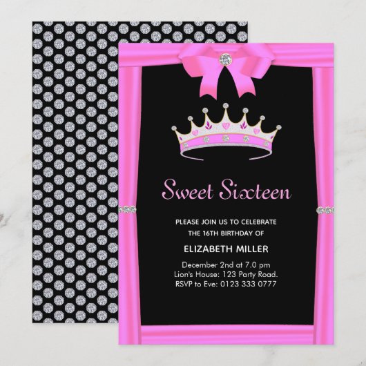 Chic Glitter Diamond Crown Sweet Sixteen Kaart (Voorkant / Achterkant)