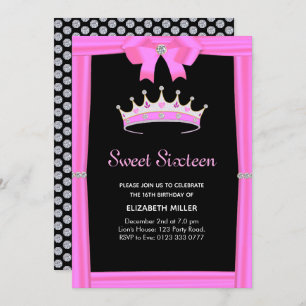 Chic Glitter Diamond Crown Sweet Sixteen Kaart