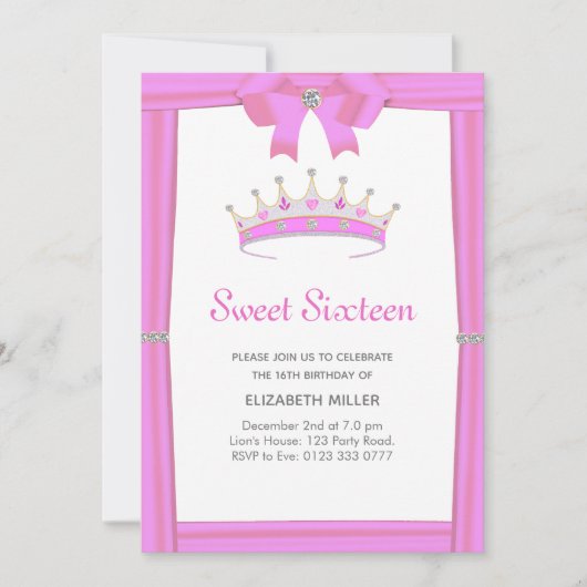 Chic Glitter Diamond Crown Sweet Sixteen Kaart (Voorkant)