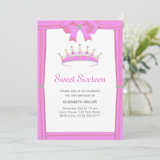 Chic Glitter Diamond Crown Sweet Sixteen Kaart (Staand voorkant)