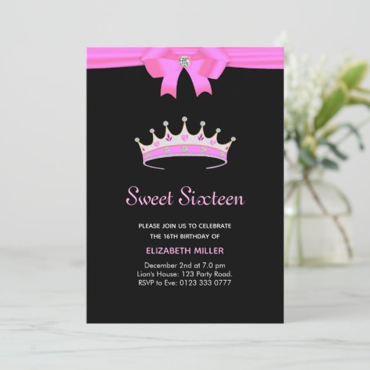 Chic Glitter Diamond Crown Sweet Sixteen Kaart (Staand voorkant)