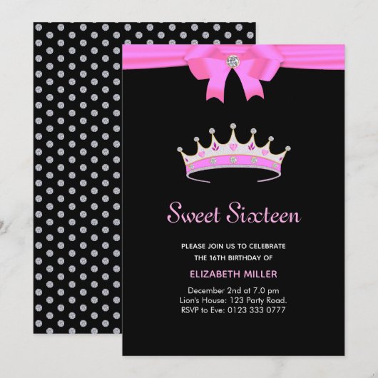 Chic Glitter Diamond Crown Sweet Sixteen Kaart (Voorkant / Achterkant)