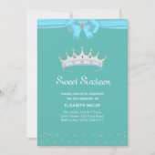 Chic Glitter Diamond Sweet Sixteen op Blauwgroen Kaart (Voorkant)