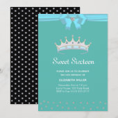 Chic Glitter Diamond Sweet Sixteen op Blauwgroen Kaart (Voorkant / Achterkant)