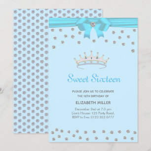 Chic Glitter Diamond Sweet Sixteen op Light Blue Kaart