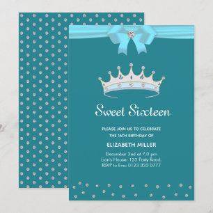 Chic Glitter Diamond Sweet Sixteen op Teal Uitnodi Kaart