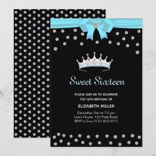 Chic Glitter Diamond Sweet Sixteen op zwart Kaart
