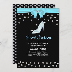 Chic Glitter Diamonds Sweet Sixteen op Black Kaart