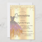 Chic Glitter Dress, Gold Drivers Quinceañera Kaart (Voorkant)