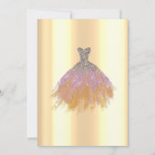 Chic Glitter Dress, Gold Drivers Quinceañera Kaart (Achterkant)