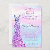 Chic Glitter Dress, Tiara Holographic Quinceañera Kaart (Voorkant)