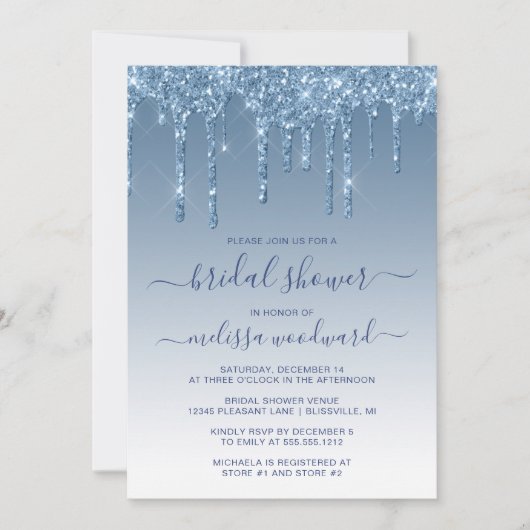 Chic Glitter Drift Blue Ombre Vrijgezellenfeest Kaart (Voorkant)