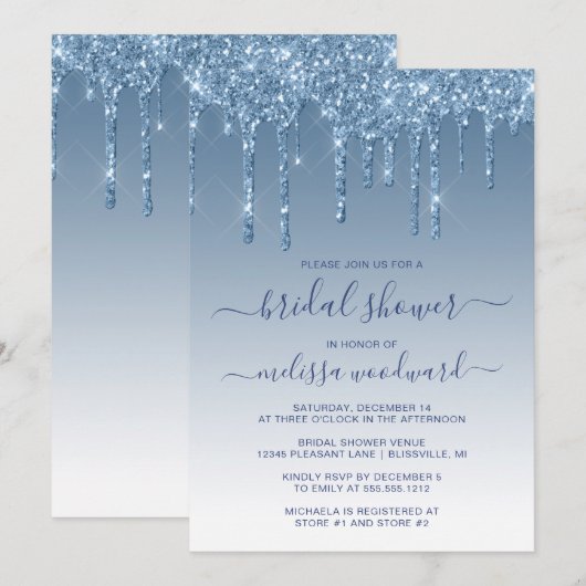 Chic Glitter Drift Blue Ombre Vrijgezellenfeest Kaart (Voorkant / Achterkant)