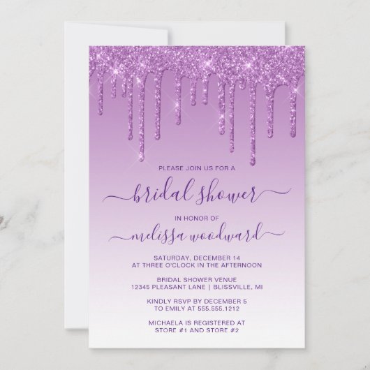 Chic Glitter Drift Paars Ombre Vrijgezellenfeest Kaart (Voorkant)