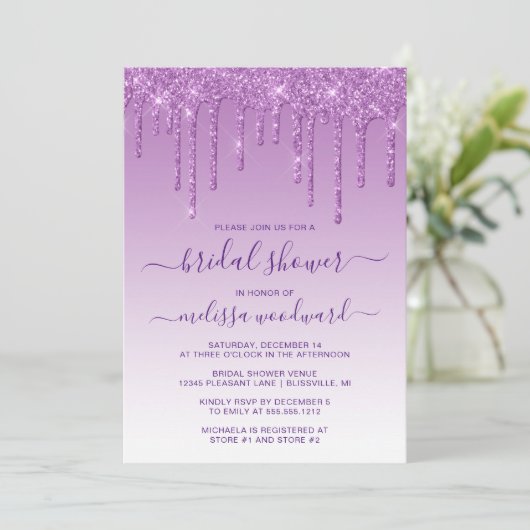 Chic Glitter Drift Paars Ombre Vrijgezellenfeest Kaart (Staand voorkant)