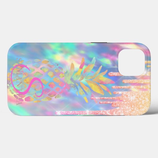 Chic Glitter Drift Pineappel Holographic Case-Mate iPhone Case (Achterkant (horizontaal))