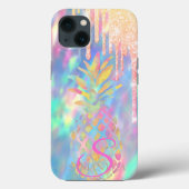 Chic Glitter Drift Pineappel Holographic Case-Mate iPhone Case (Achterkant)