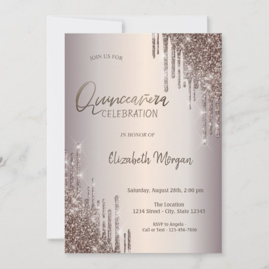 Chic Glitter Drift Quinceañera Kaart (Voorkant)