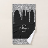 Chic Glitter Drift Sparkle Silver Black Monogram Bad Handdoek (Handdoek)