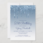 Chic Glitter Drip Blauw 21ste Verjaardag Kaart (Voorkant)