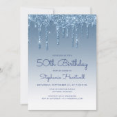 Chic Glitter Drip Blauw 50e Verjaardag Kaart (Voorkant)