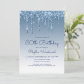 Chic Glitter Drip Blauw 80ste Verjaardag Kaart (Staand voorkant)