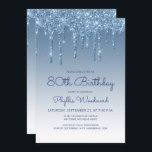 Chic Glitter Drip Blue 80th Birthday Kaart<br><div class="desc">Deze glamoureuze 80ste verjaardagsuitnodiging is voorzien van een lichtblauw faux glitter drip border and blue ombre background. De woorden "80th Birthday" en de naam van de gast van eer verschijnen in casual blauw handschrift manuscript, met de rest van de klantgerichte tekst in blauwe sans serif doopvont. Aan de achterzijde wordt...</div>