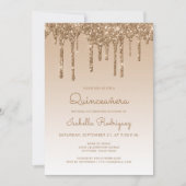 Chic Glitter Drip Gold Quinceañera Kaart (Voorkant)