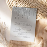 Chic Glitter Drip Silver 21st Birthday Kaart<br><div class="desc">Deze trendy 21ste verjaardagsuitnodiging is voorzien van een dunne zilveren faux glitter drip border en blauwe ombre background. De woorden "21st Birthday"en de naam van de gast van eer verschijnen in casual zilveren grijs handschrift manuscript, met de rest van de klantgerichte tekst in sans serif doopvont. Aan de achterzijde wordt...</div>