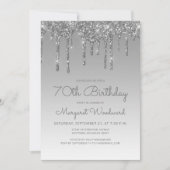 Chic Glitter Drip Silver 70th Birthday Kaart (Voorkant)