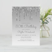 Chic Glitter Drip Silver 80th Birthday Kaart (Staand voorkant)
