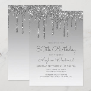 Chic Glitter Drip Zilver 30e Verjaardag Kaart