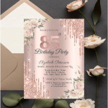 Chic Glitter Drips, Bloemen Roze Goud 85e Verjaard