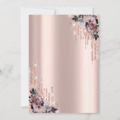 Chic Glitter Drips Bloemen Roze Gouden Bat Mitzvah Kaart (Achterkant)