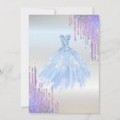 Chic Glitter Drips, Blue Dress Silver Sweet 16 Kaart (Achterkant)