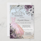 Chic Glitter Drips, Dress Flowers Sweet 16 Kaart (Voorkant)