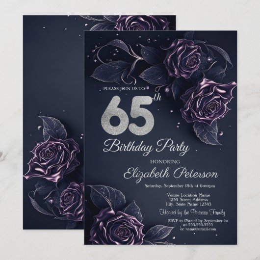 Chic Glitter Drips Roos Gold 65e verjaardag Kaart (Voorkant / Achterkant)